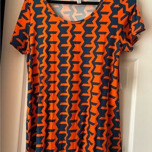 LuLaRoe Orange and Navy Geometric Classic Tee Large NWT